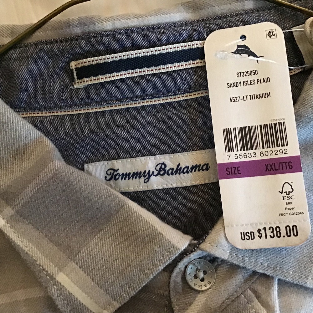 NWTTommy Bahama Sandy Isles Plaid Long Sleeve in XXL - Picture 4 of 9